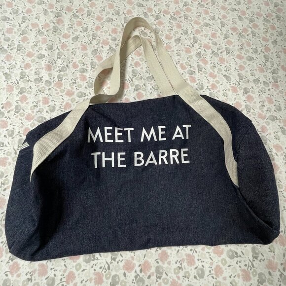 "MEET ME AT THE BARRE" Workout bag -Dark blue denim color- does NOT fit yoga mat - Picture 1 of 9